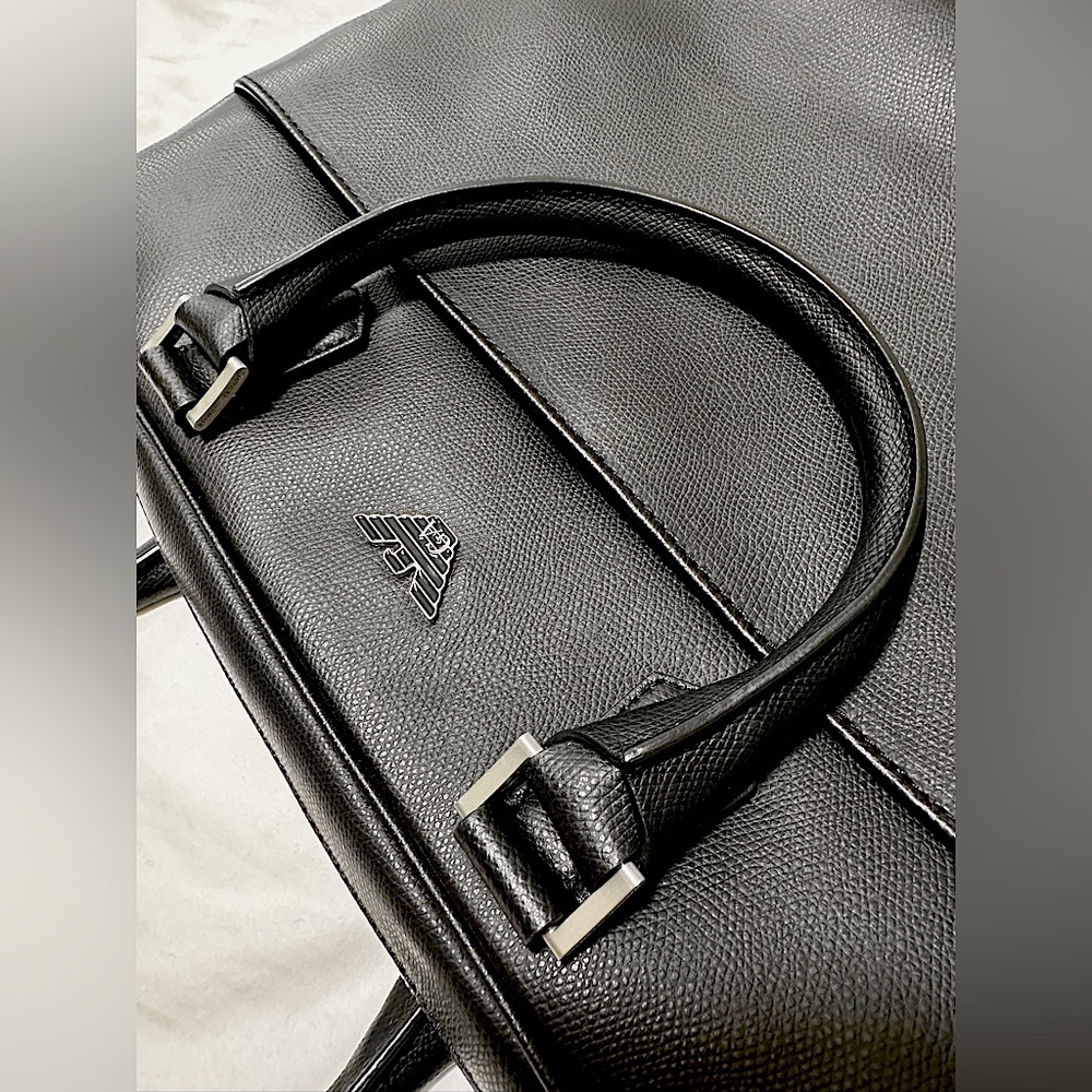 NWT authentic Emporio Armani Black Saffiano leather Briefcase W/ shoulder strap